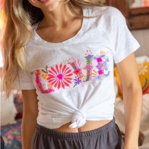 NATURAL LIFE White Love Tee with Colorful Floral Design, Size XL